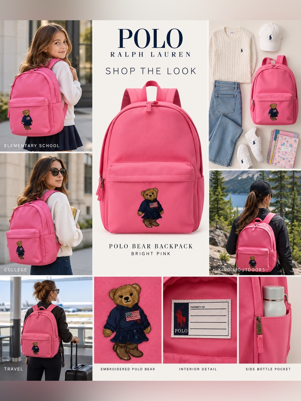 NWT Polo Ralph Lauren Pink Polo Bear Backpack - Picture 15 of 15